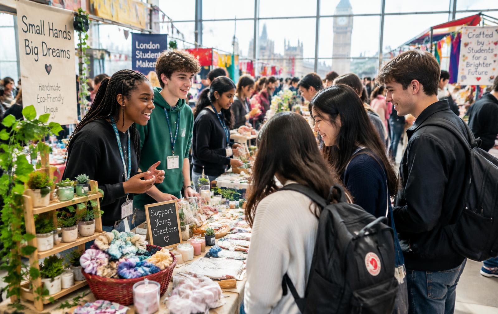 Young creators presenting their handmade products at a showcase stall